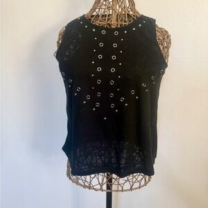 Elegant Black Eyelet Tank Top